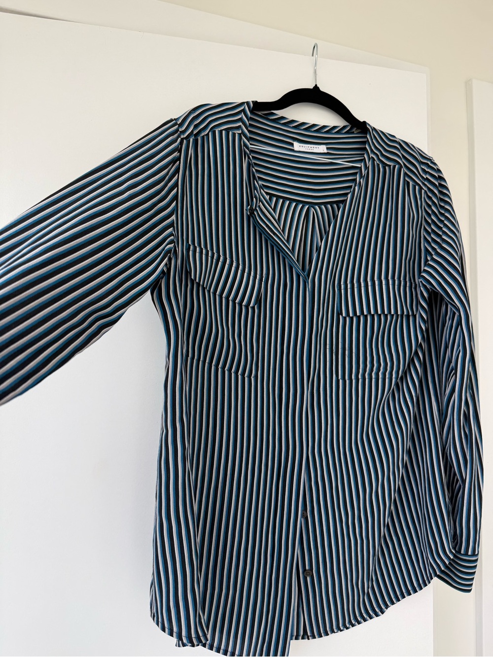 Equipment Striped Button-Front Blouse - Black & blue